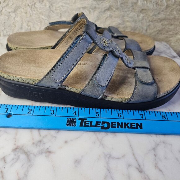 SAS Women’s Blue Leather Slides Slip On Wedge Sandals Size 6.5M - Picture 3 of 7